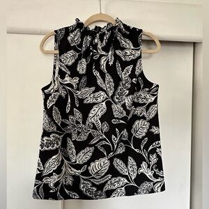 Ann Taylor Black and White Leaf Print Blouse